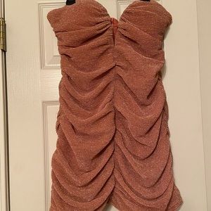 Pink Glitter Bandeau V Bar Ruched Dress size 16, women